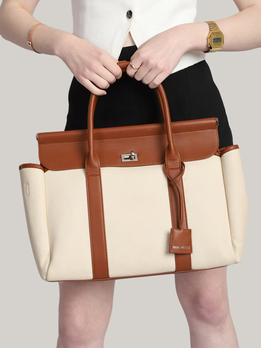 Madeline Classic Beige & Brown Tote