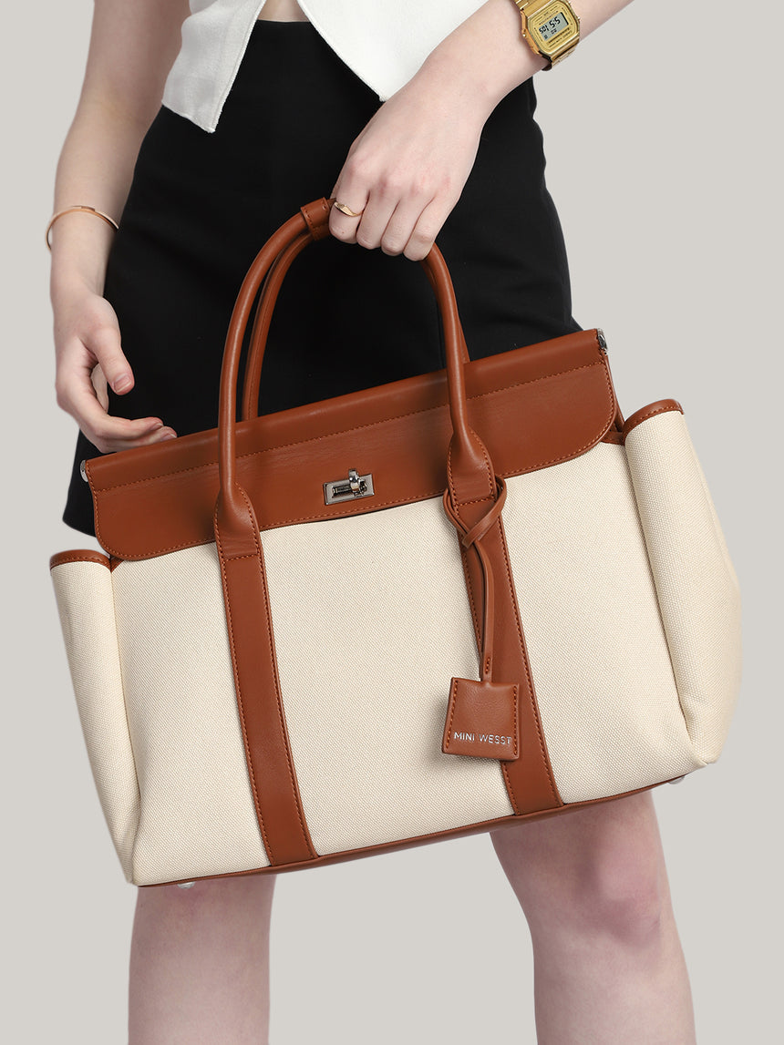 Madeline Classic Beige & Brown Tote