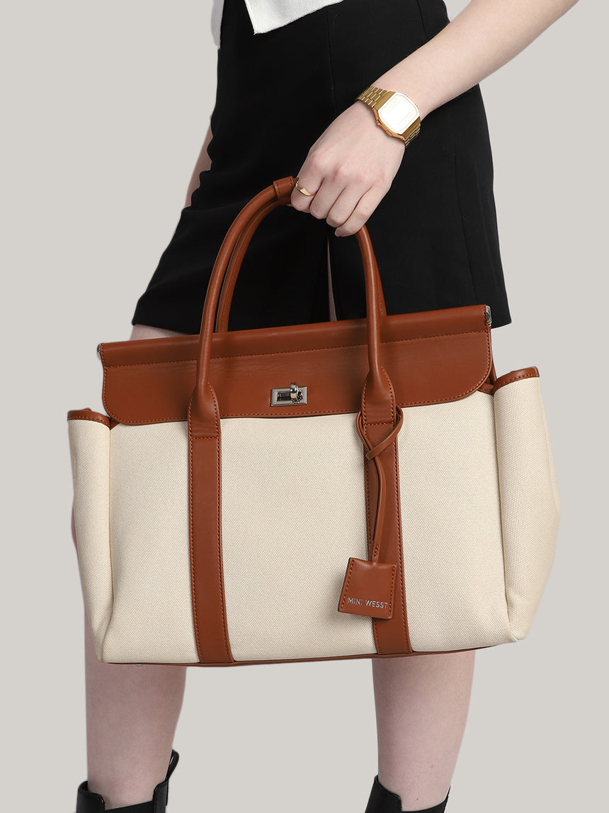 Madeline Classic Beige & Brown Tote
