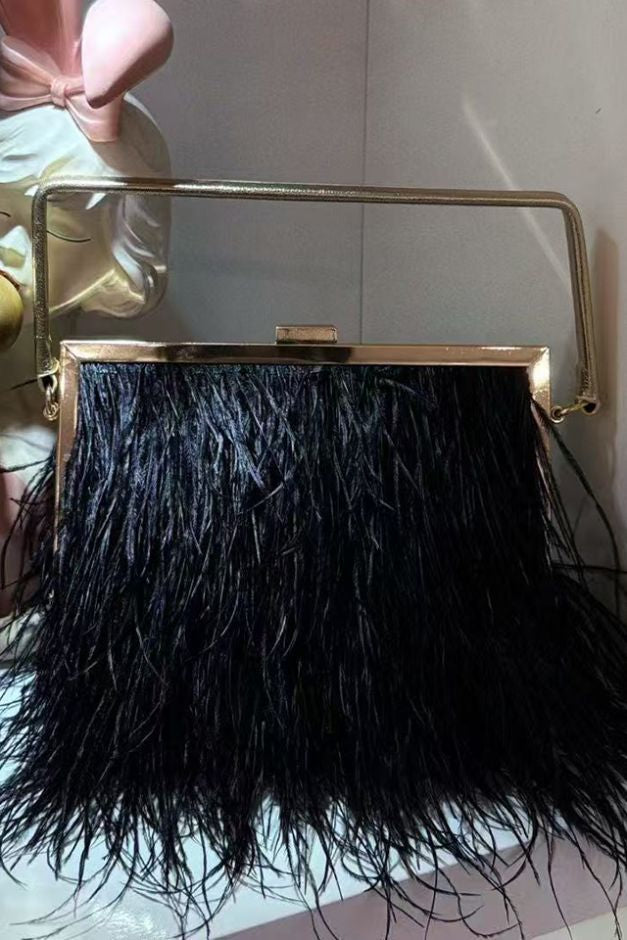 Feather Black Clutch