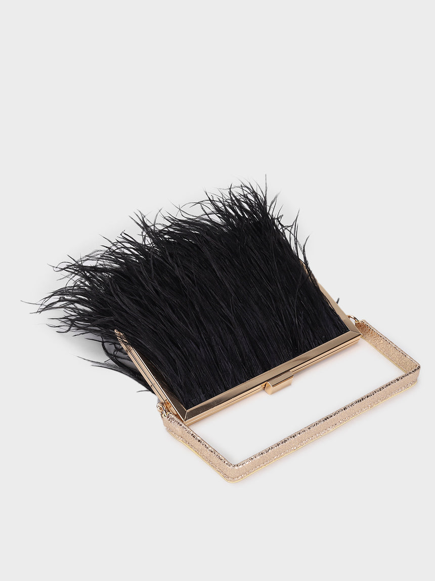 Feather Black Clutch