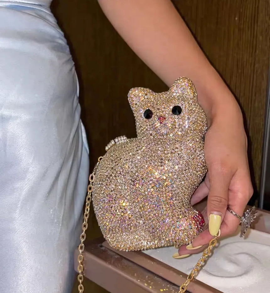 Cat Crystal Silver Clutch
