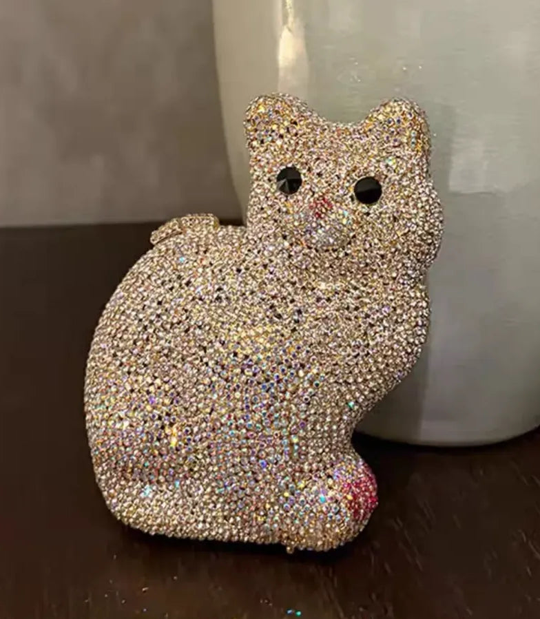 Cat Crystal Silver Clutch