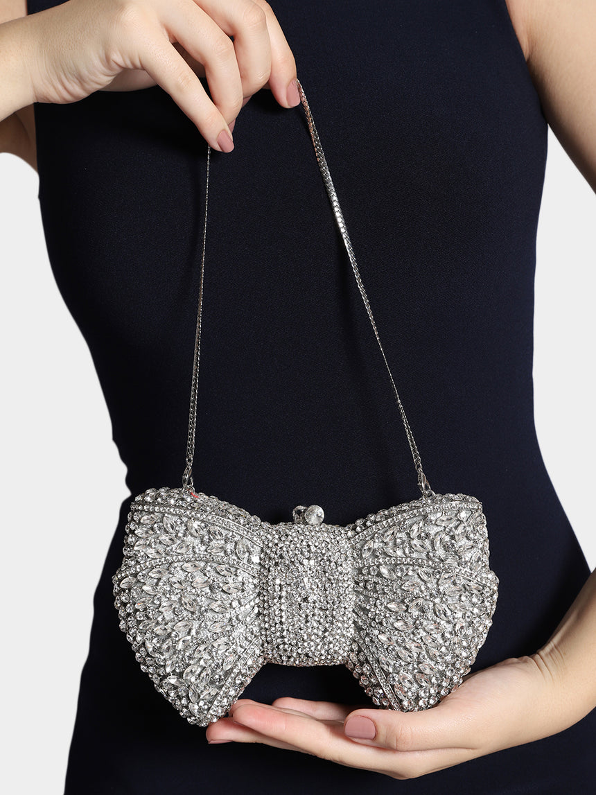 Bow Silver Clutch