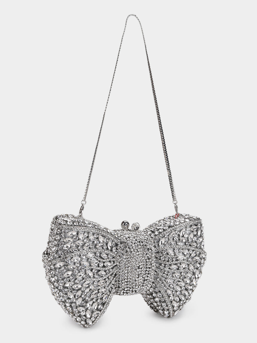 Bow Silver Clutch