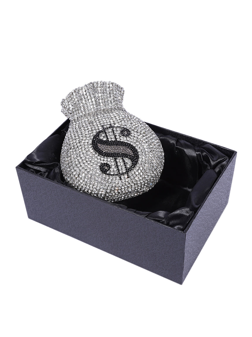 Dollar Crystal Silver Clutch