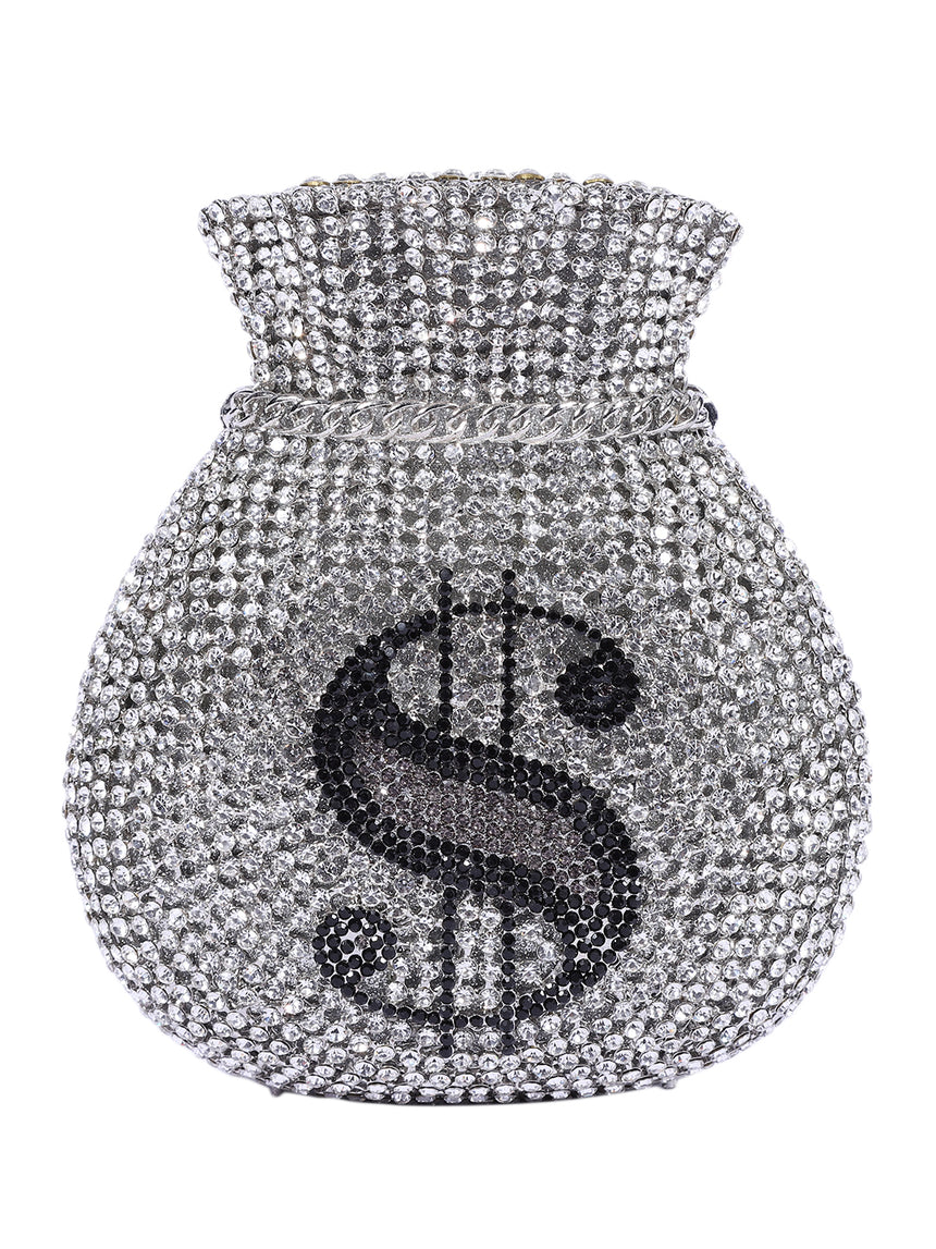 Dollar Crystal Silver Clutch