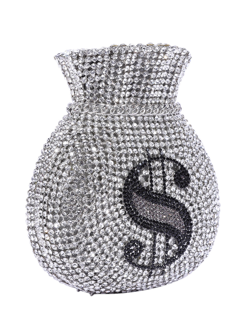 Dollar Crystal Silver Clutch