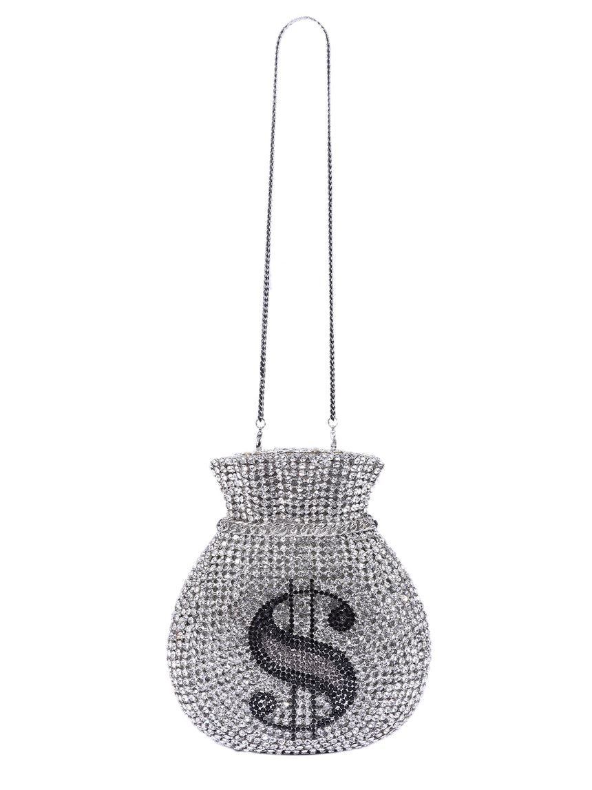 Dollar Crystal Silver Clutch