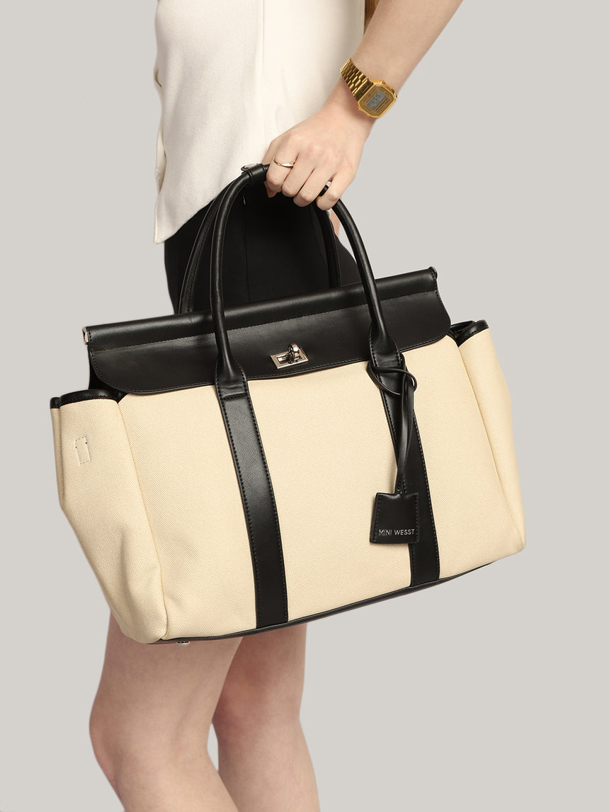 Madeline Classic Beige & Black Tote
