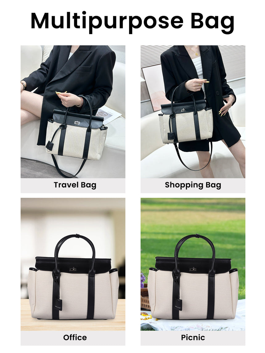 Madeline Classic Beige & Black Tote