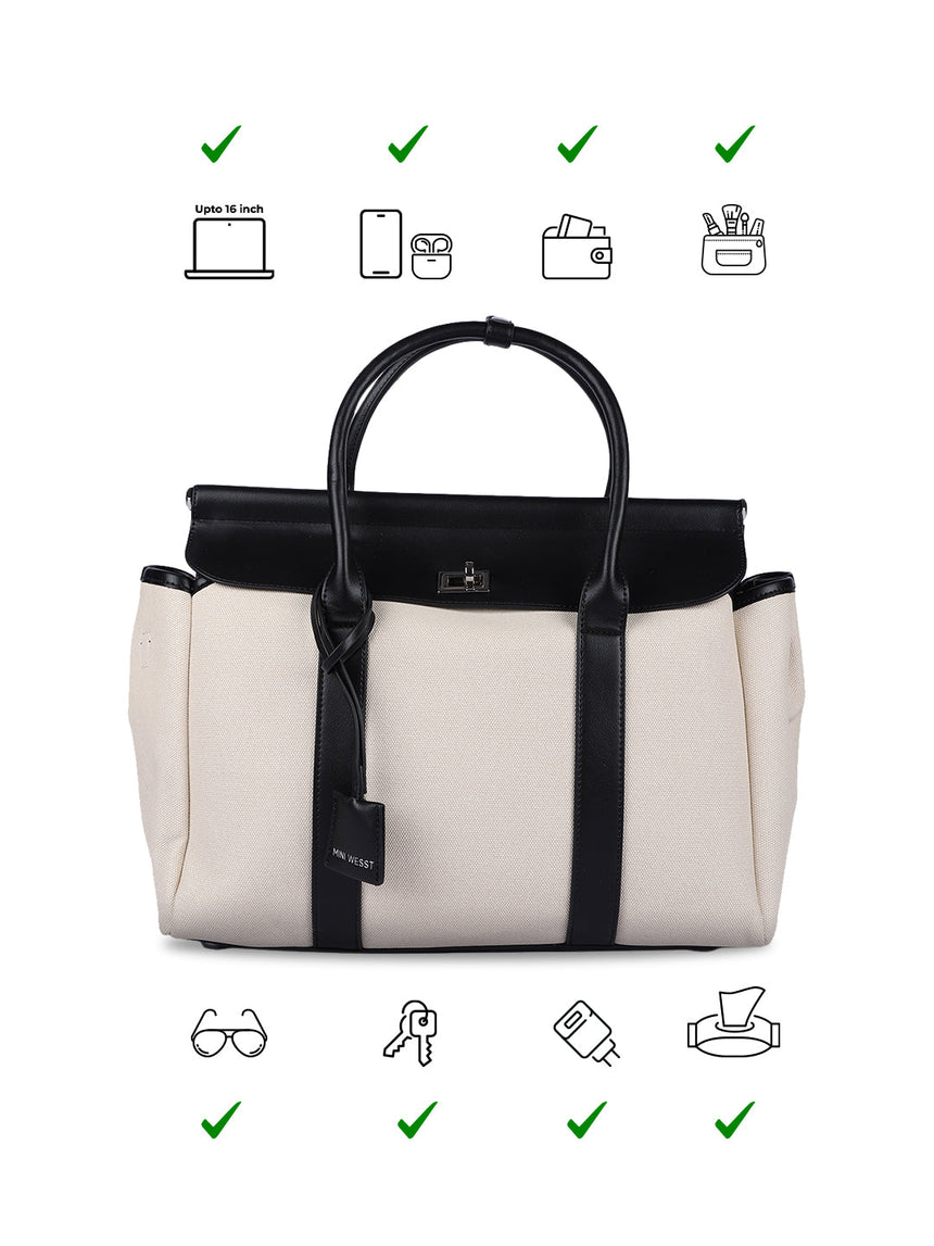 Madeline Classic Beige & Black Tote