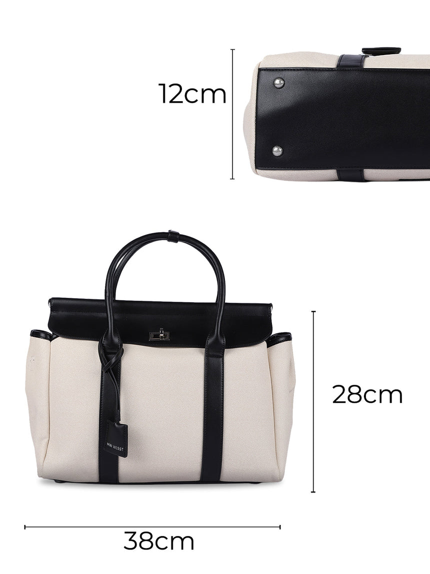 Madeline Classic Beige & Black Tote