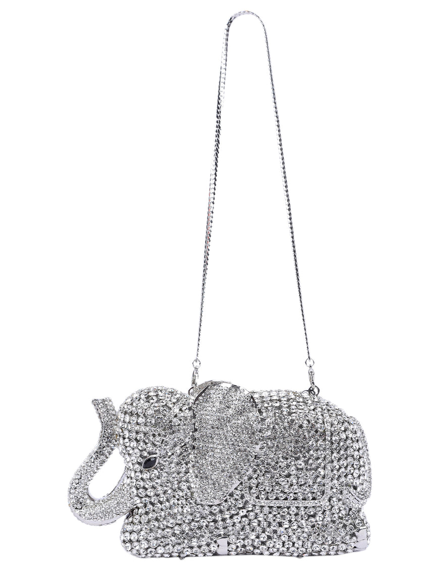 Elephant Crystal Silver Clutch