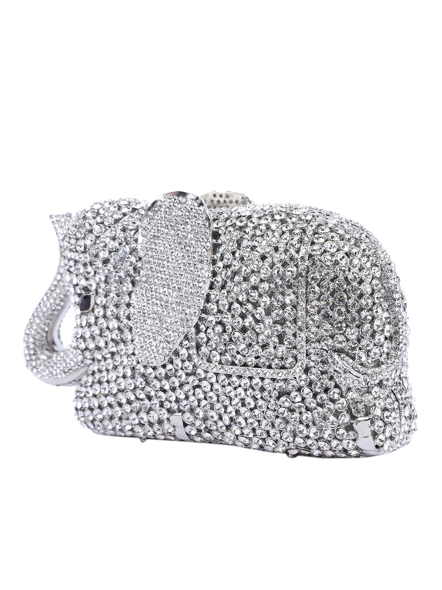 Elephant Crystal Silver Clutch