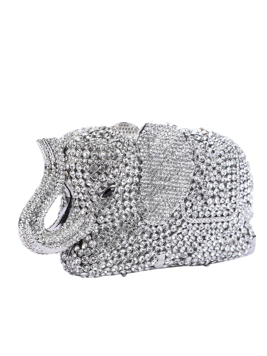 Elephant Crystal Silver Clutch