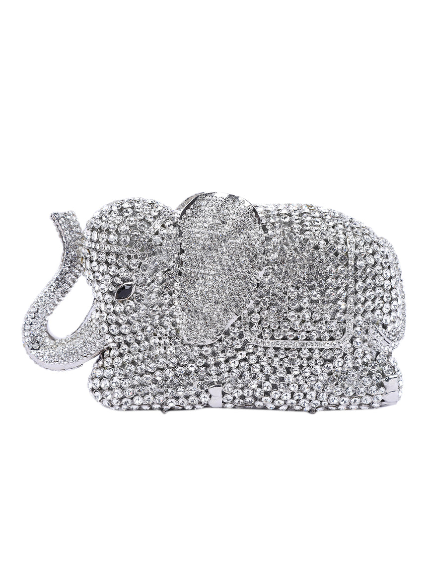 Elephant Crystal Silver Clutch