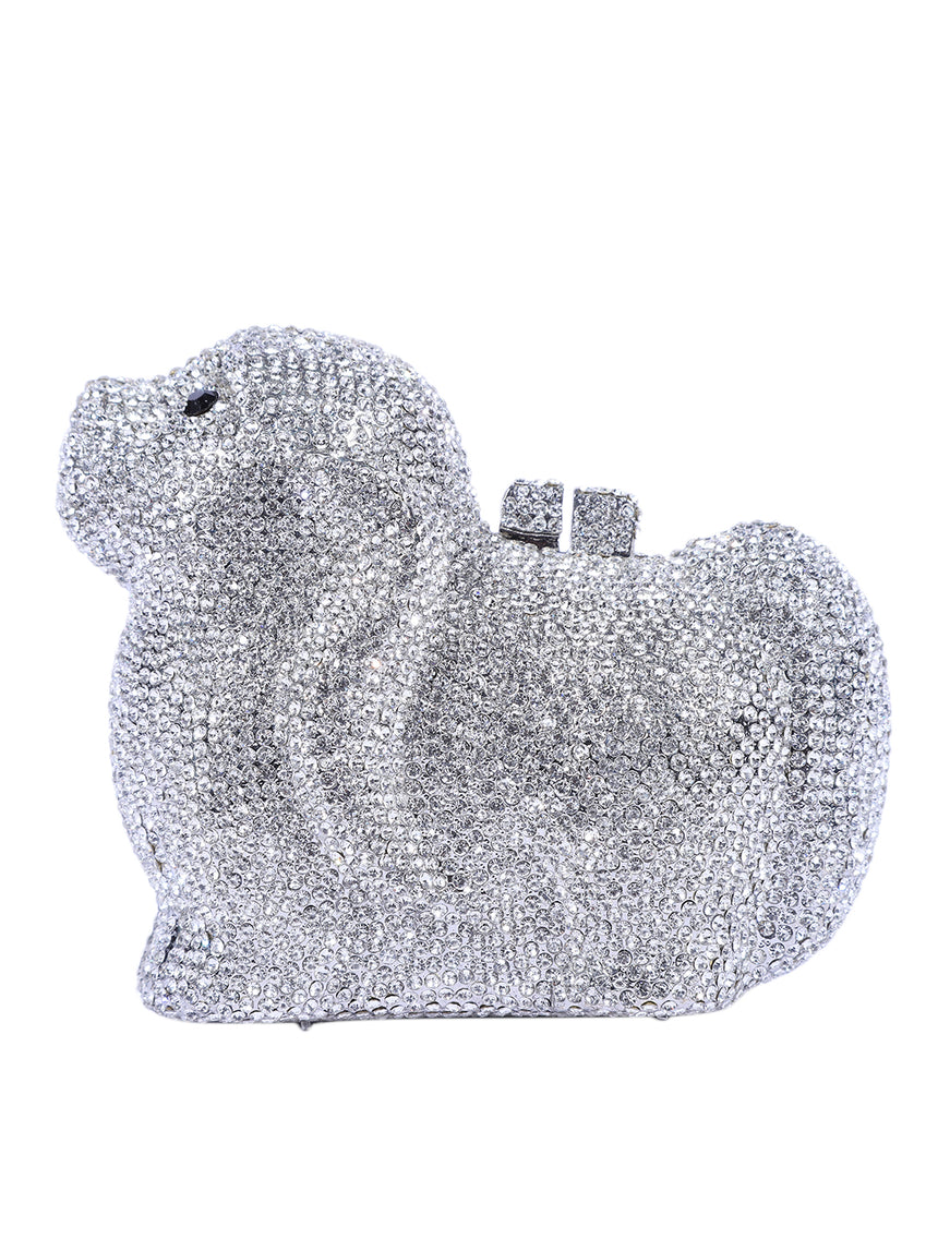 Preety Dog Silver Clutch