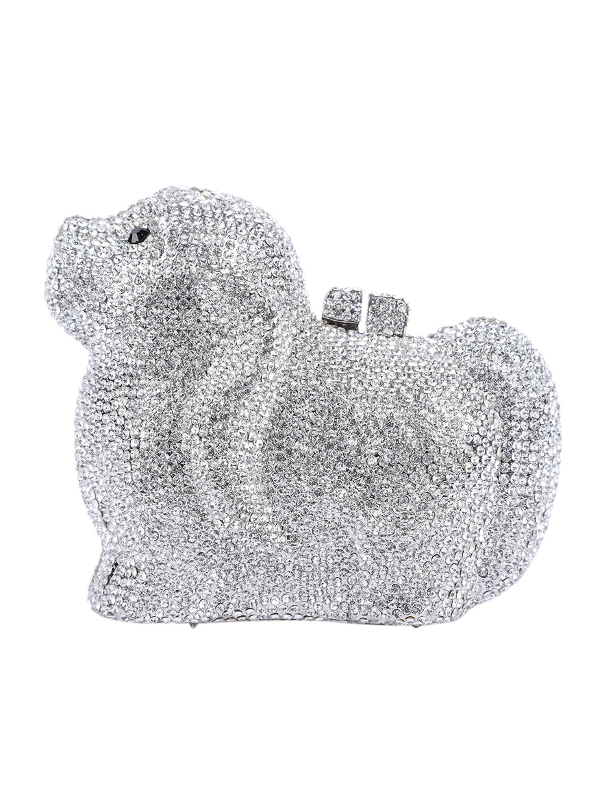 Preety Dog Silver Clutch