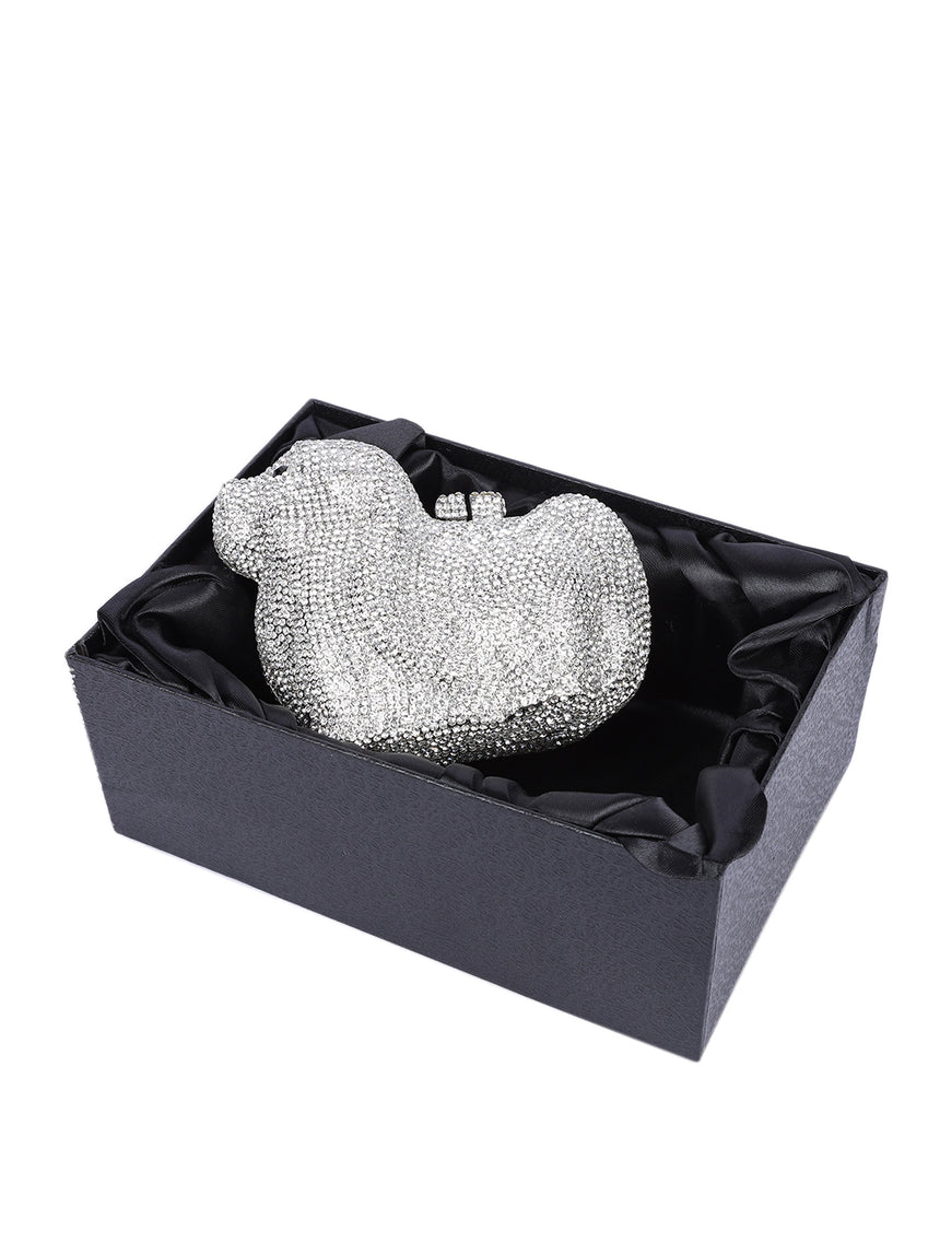Preety Dog Silver Clutch