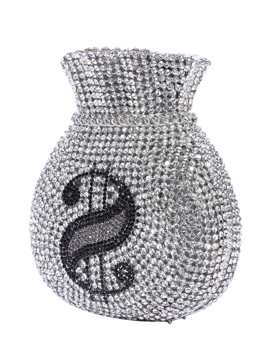 Dollar Crystal Silver Clutch
