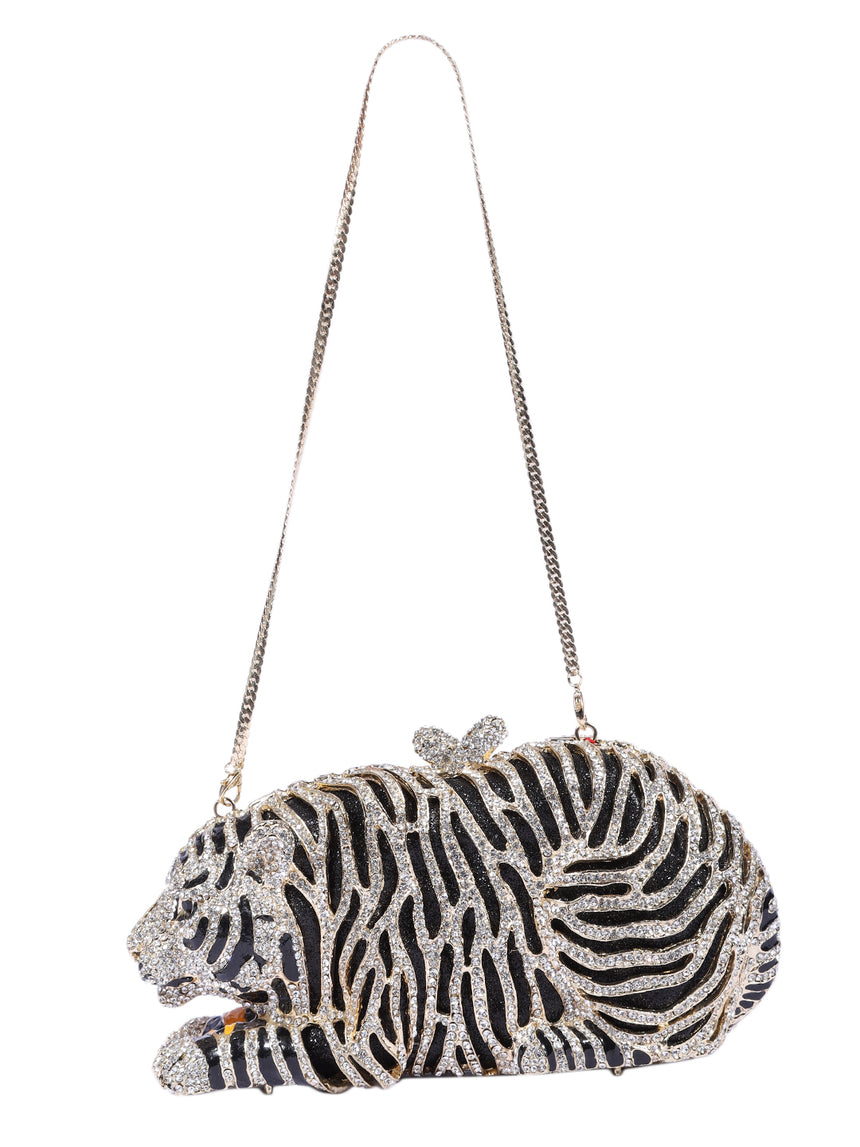Tiger Crystal Multicolour Clutch