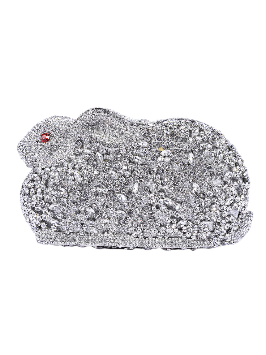 Rabbit Crystal Silver Clutch