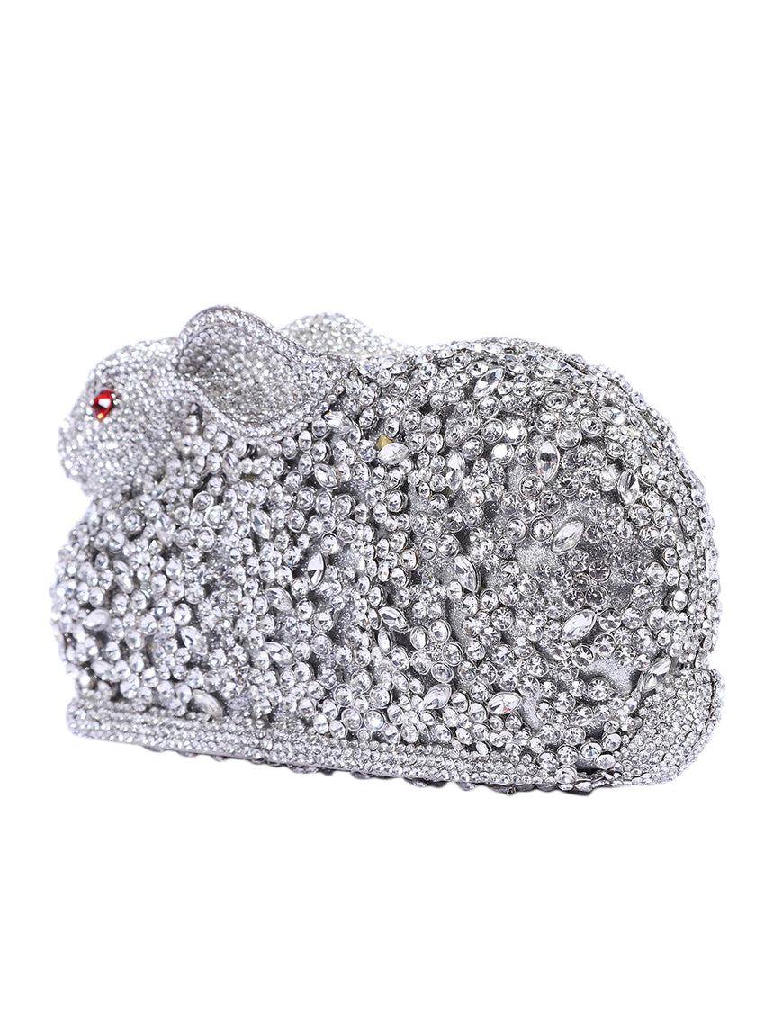 Rabbit Crystal Silver Clutch