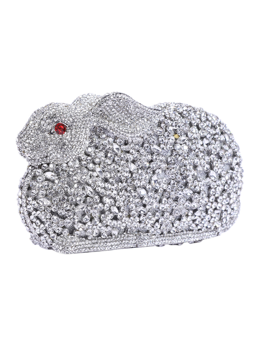 Rabbit Crystal Silver Clutch
