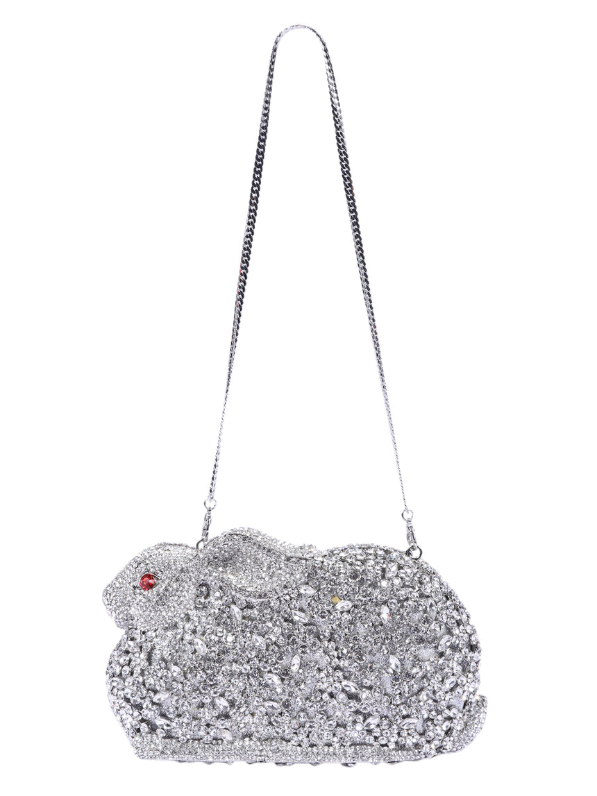 Rabbit Crystal Silver Clutch