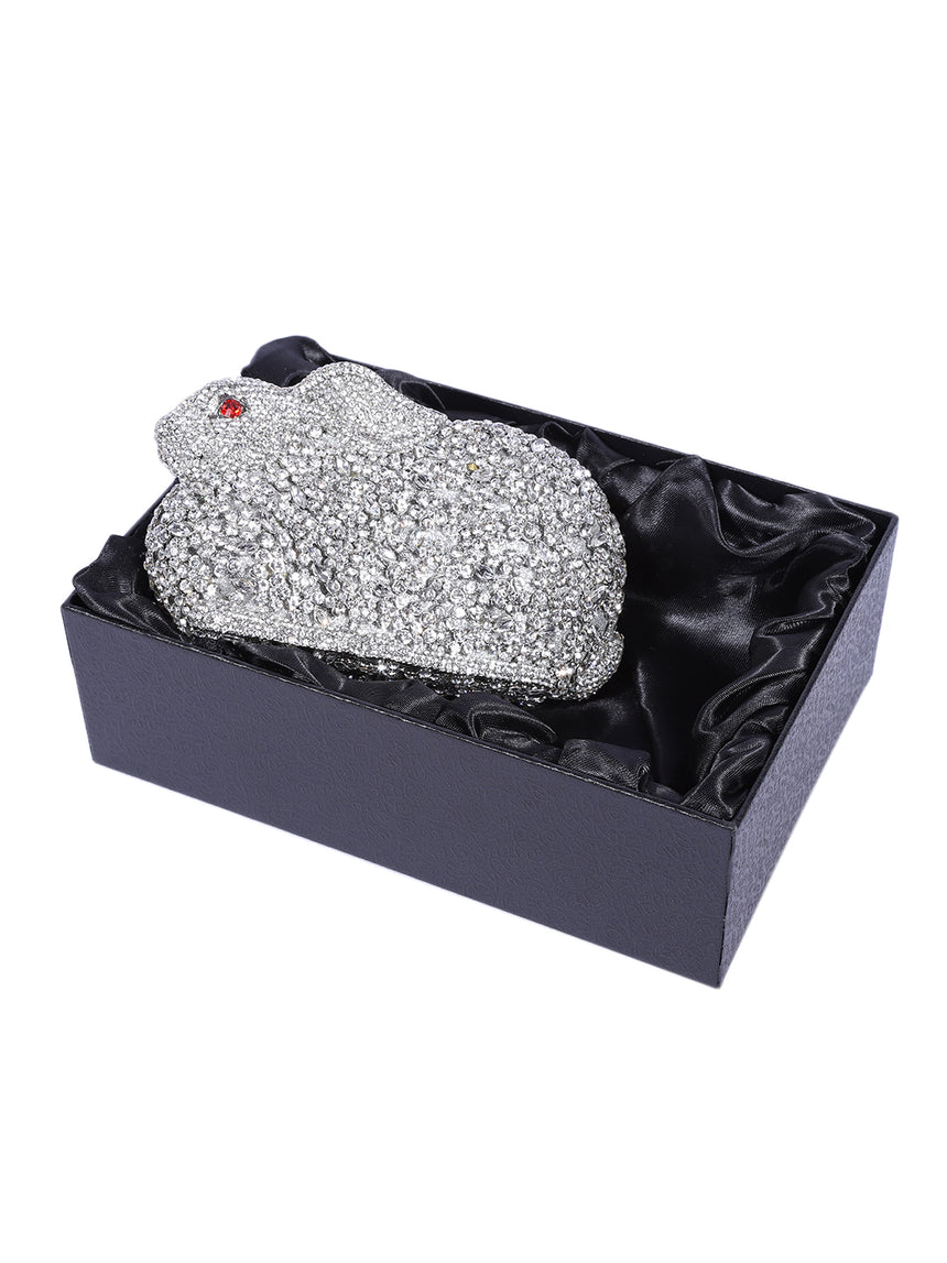 Rabbit Crystal Silver Clutch