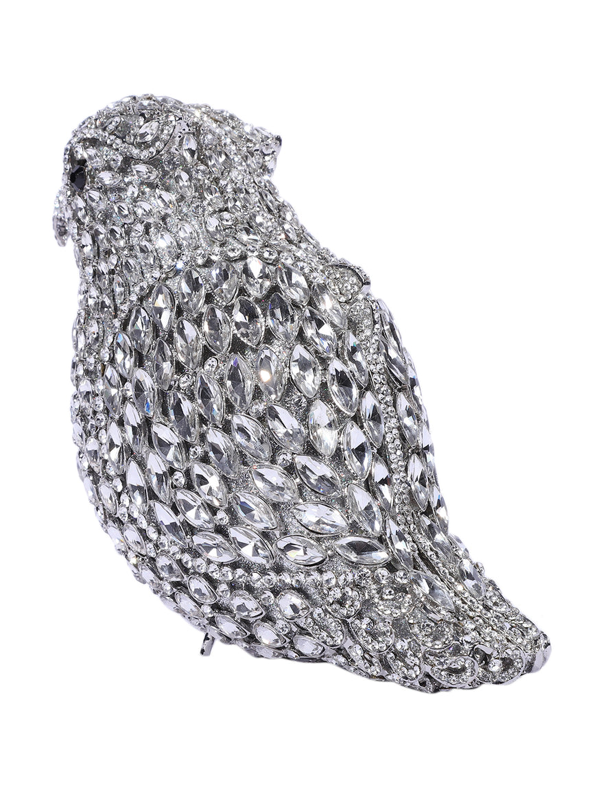 Bird Crystal Silver Clutch