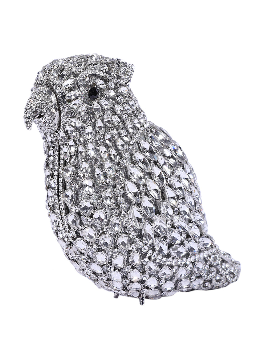 Bird Crystal Silver Clutch
