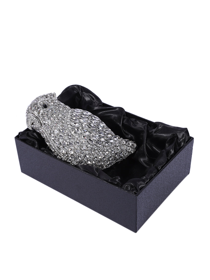 Bird Crystal Silver Clutch