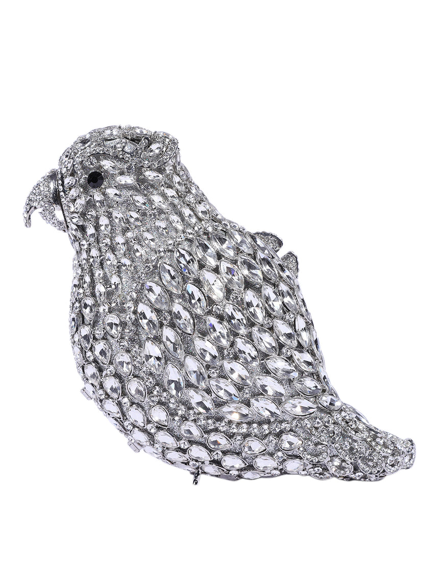 Bird Crystal Silver Clutch