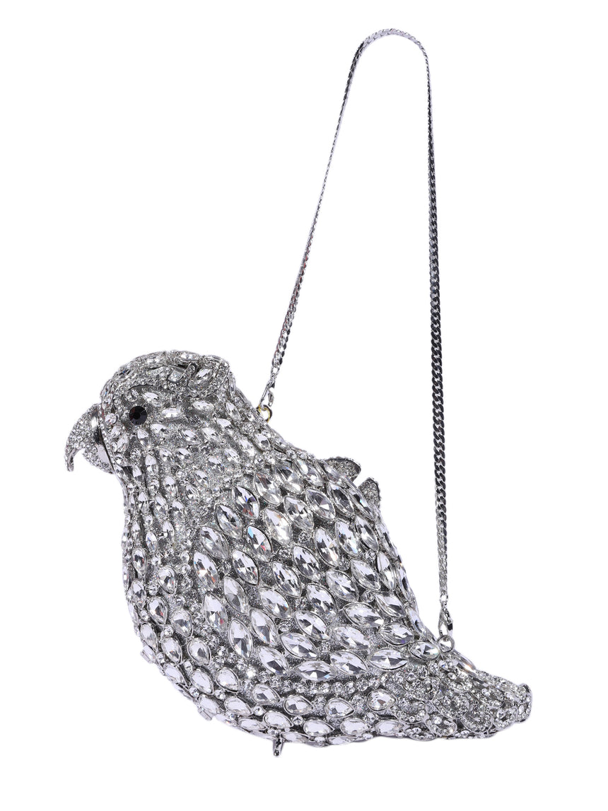 Bird Crystal Silver Clutch