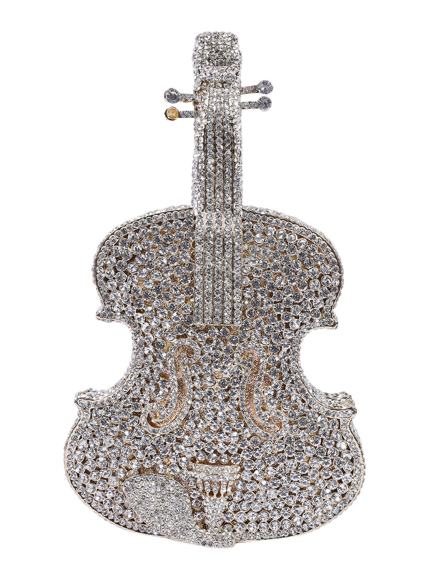 Guitar Crystal Silver Clutch