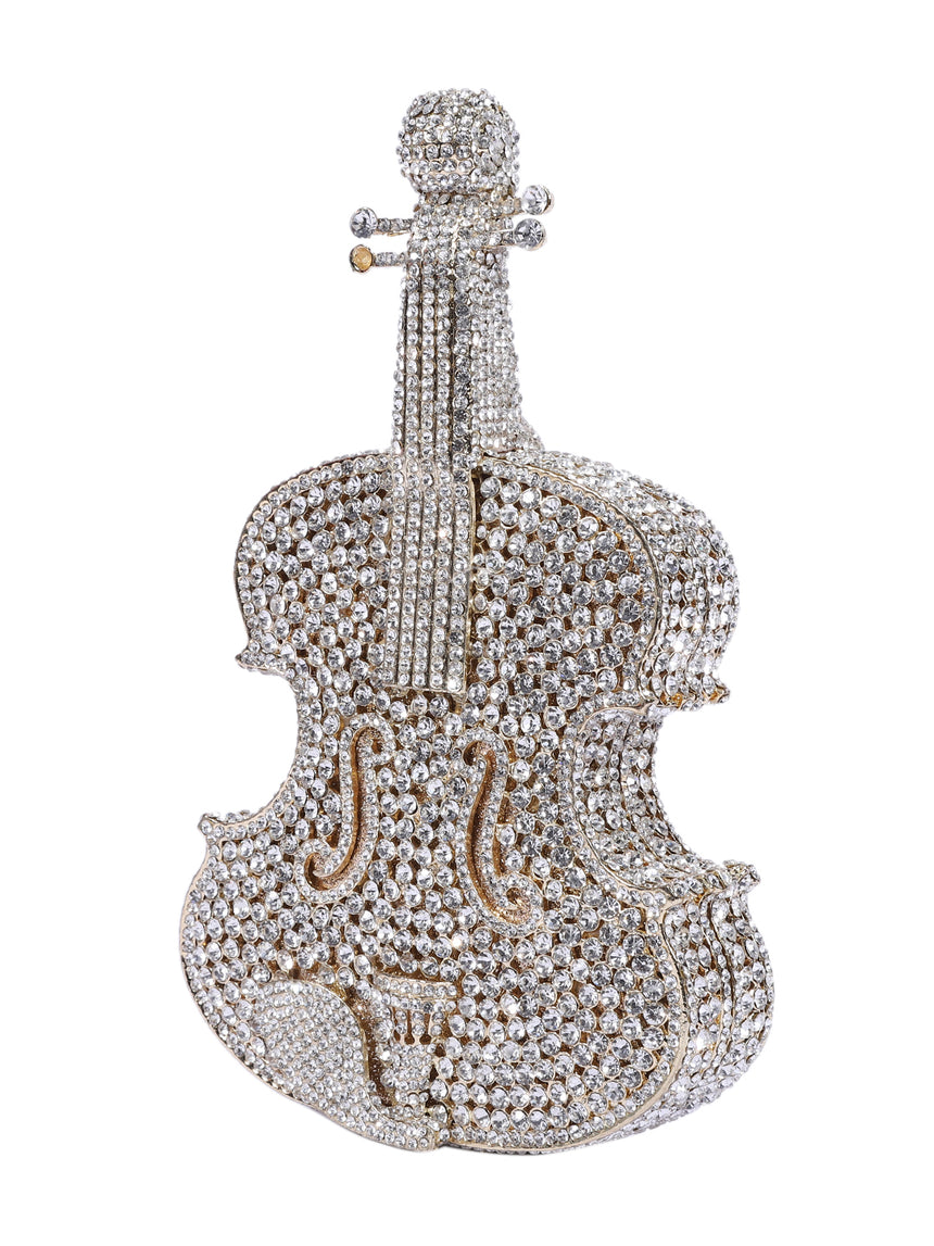 Guitar Crystal Silver Clutch