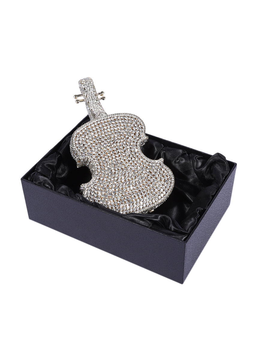 Guitar Crystal Silver Clutch