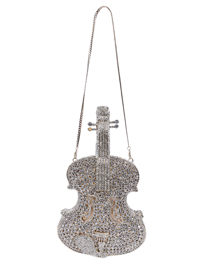Guitar Crystal Silver Clutch
