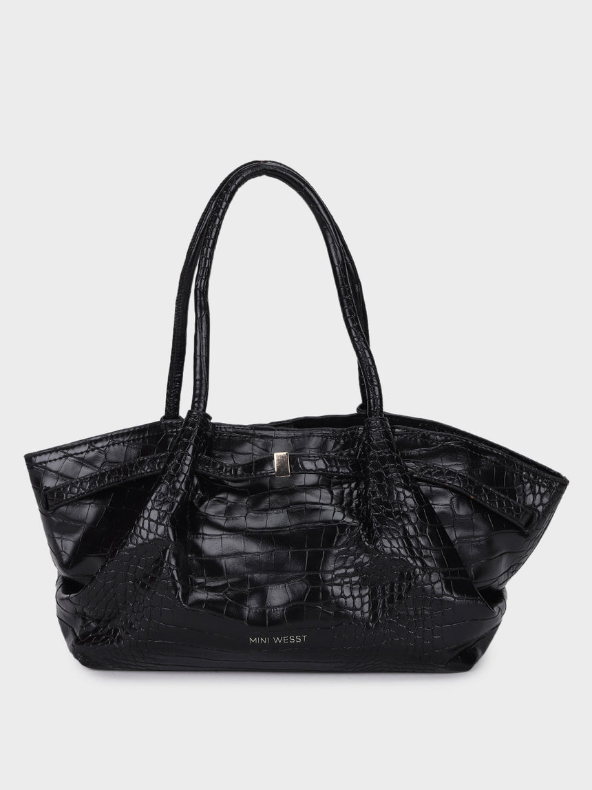 Hana Black Croco Totebag