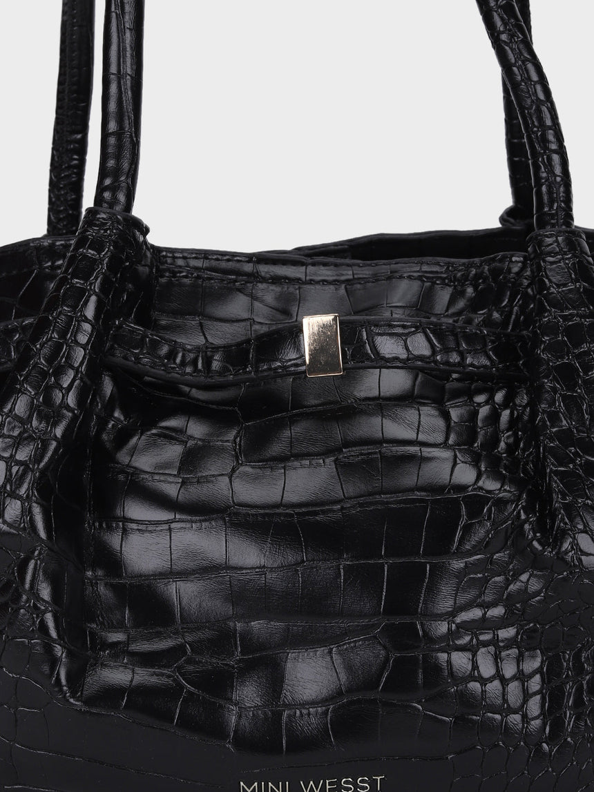 Hana Black Croco Totebag