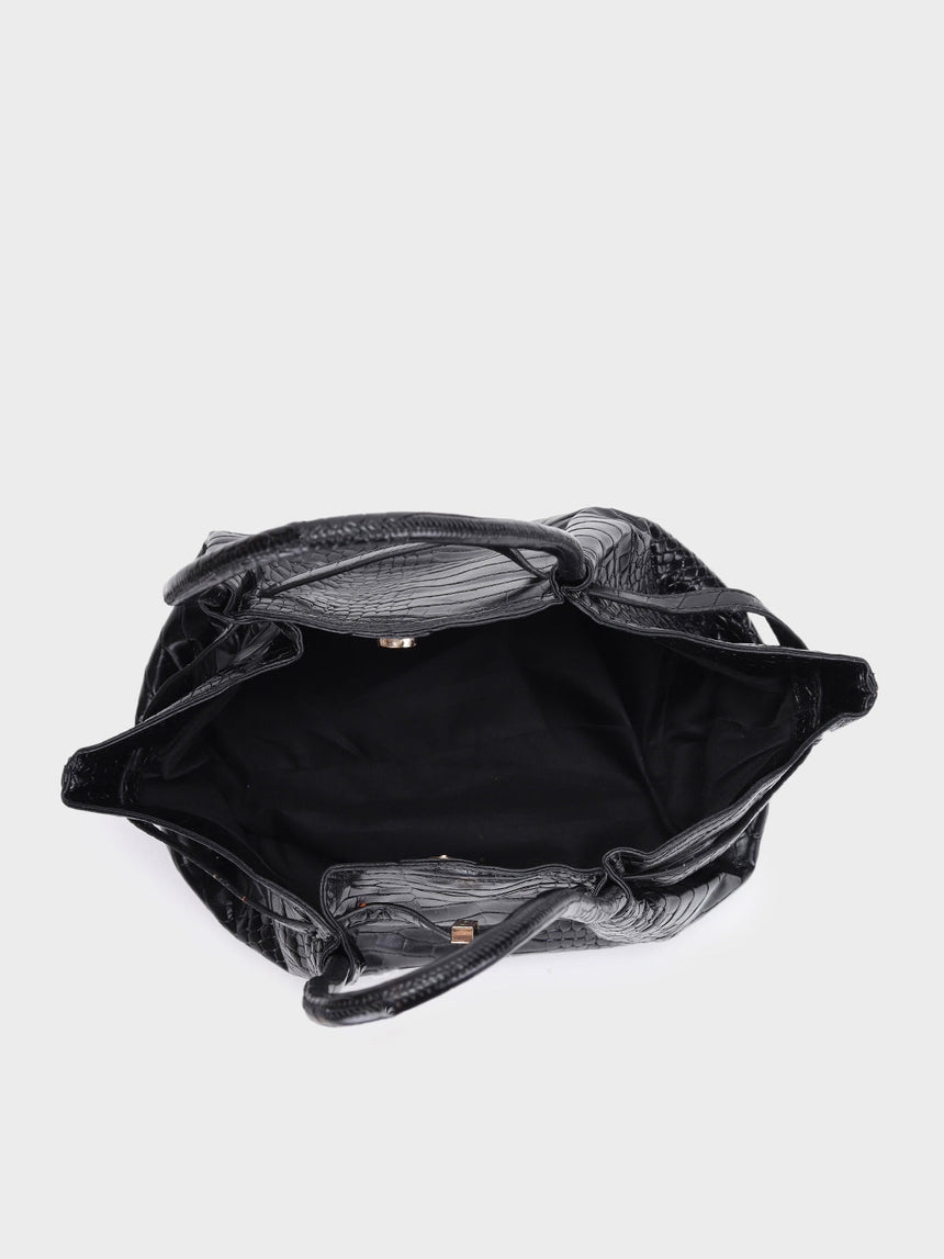 Hana Black Croco Totebag