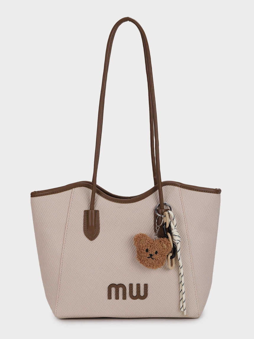 Mw Teds Off-White Tote Bag With Charm
