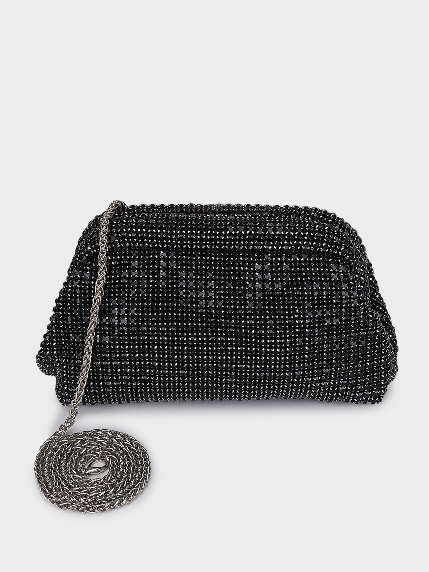 Edith Black Rhinestone Clutch