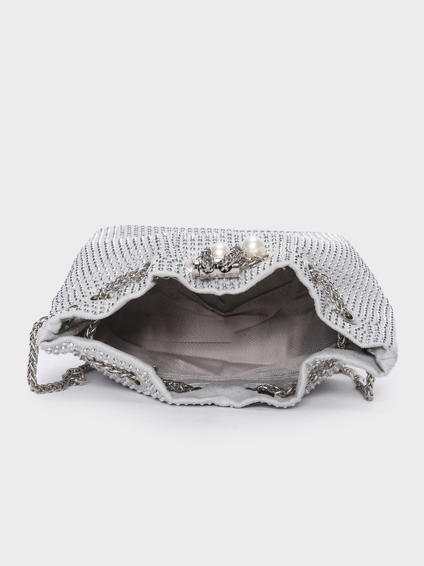 Chloe White Rhinestone Clutch