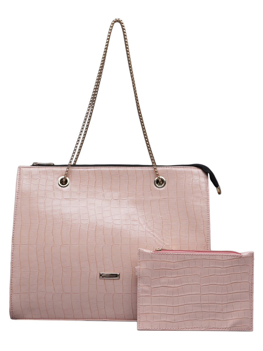 Women's Pink Handbag and Pouch