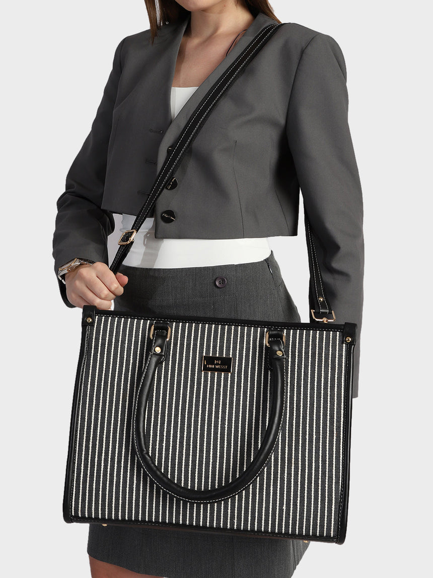 Lexi Black Stripped Tote Bag