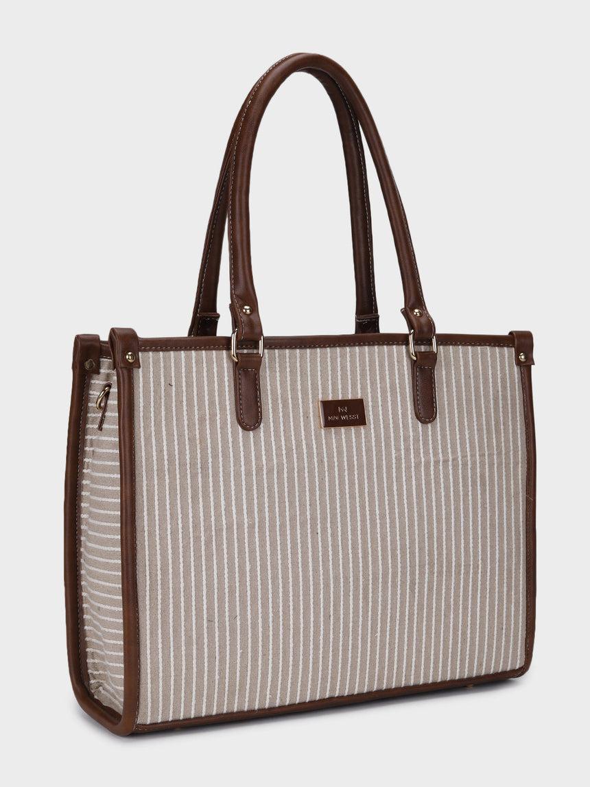 Lexi Beige Stripped Tote Bag