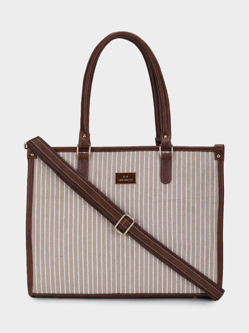Lexi Beige Stripped Tote Bag
